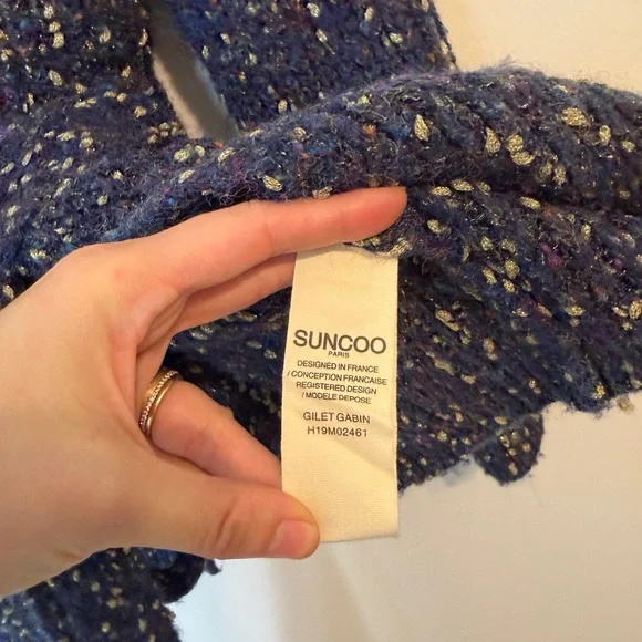 SUNCOO Navy Speckled Wrap Cardigan with Tie - Picture 4 of 5